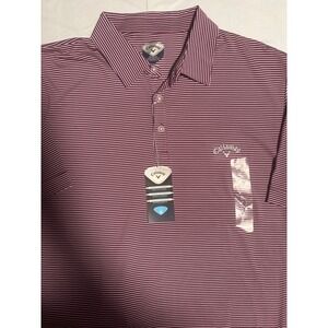 Callaway XL Golf Polo Shirt Burgundy Striped Moisture Wicking Performance